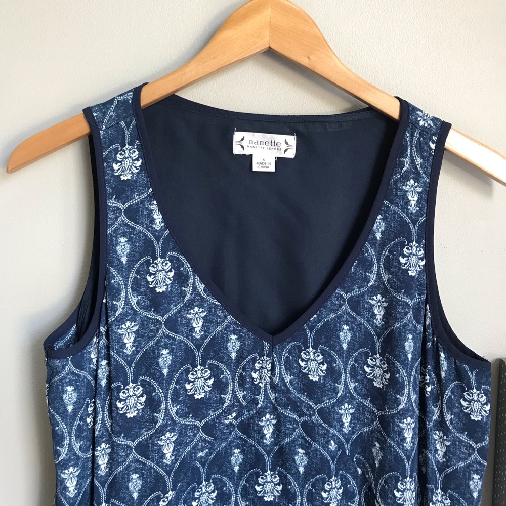 🧵NANETTE LEPORE | Blue Tile Print Sharkbite Dress - Picture 5 of 6